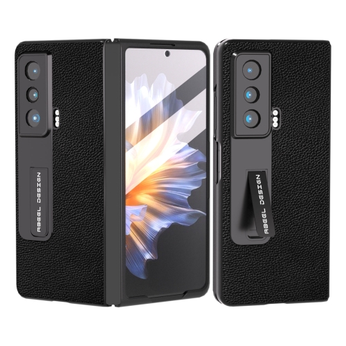 

For Honor Magic Vs ABEEL Integrated Black Edge Genuine Leather Mino Phone Case with Holder(Black)