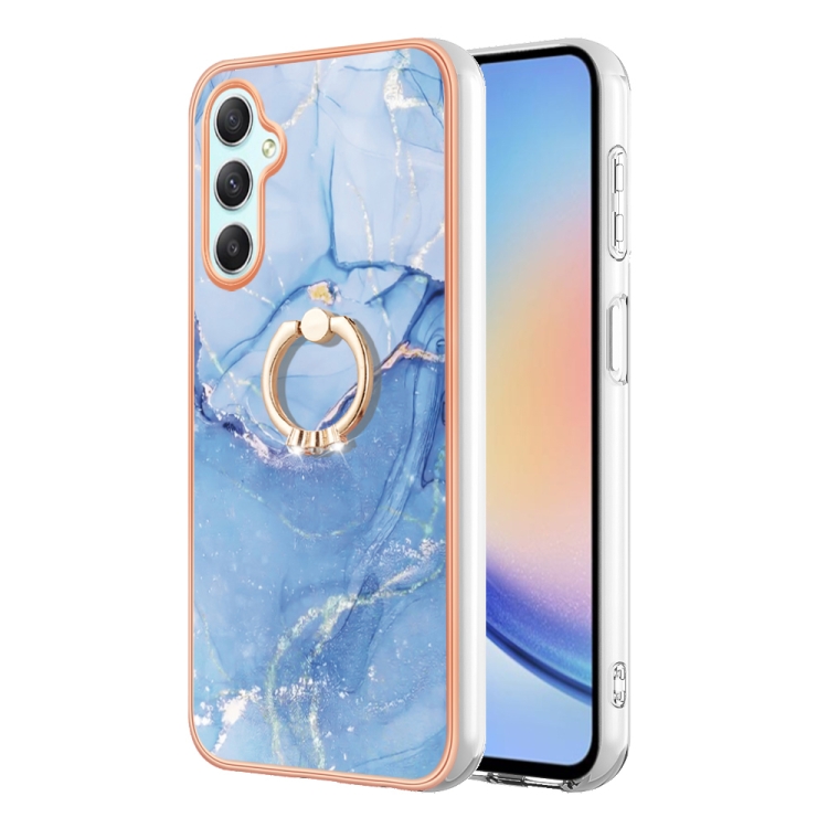 

For Samsung Galaxy A24 4G Electroplating Marble Dual-side IMD Phone Case with Ring(Blue 018)