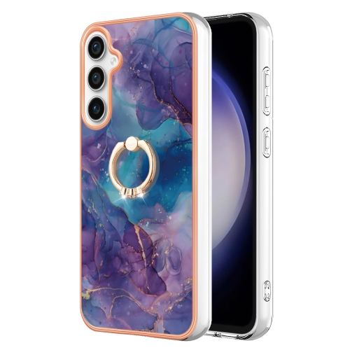 

For Samsung Galaxy S23 FE 5G Electroplating Marble Dual-side IMD Phone Case with Ring(Purple 016)