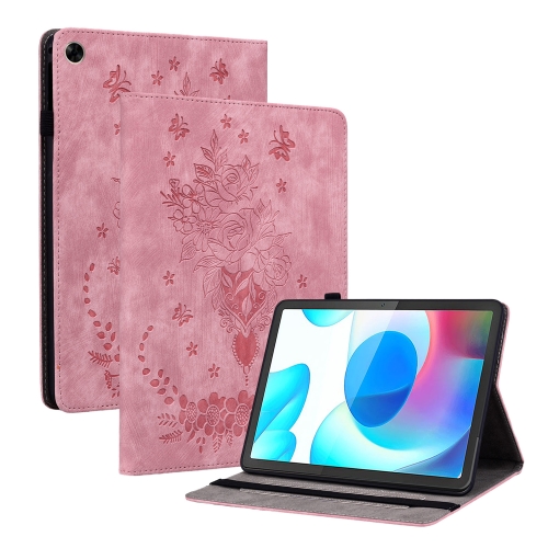 

For Realme Pad 10.4 / Pad 5G 10.4 Butterfly Rose Embossed Leather Tablet Case(Pink)