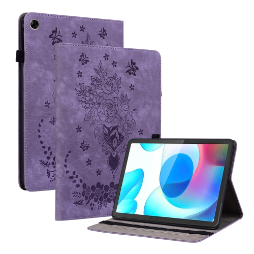 

For Realme Pad 10.4 / Pad 5G 10.4 Butterfly Rose Embossed Leather Tablet Case(Purple)