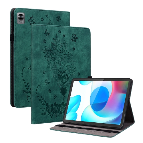 

For Realme Pad Mini Butterfly Rose Embossed Leather Tablet Case(Green)