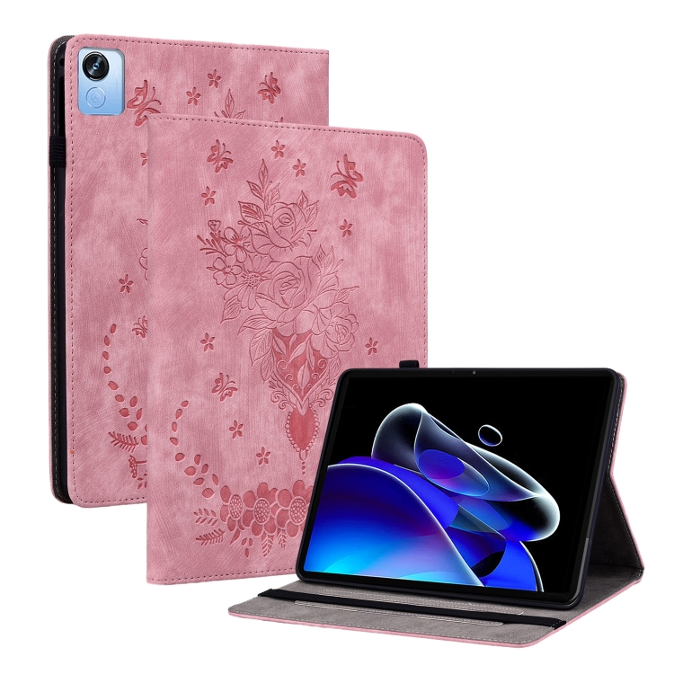 

For Realme Pad X Butterfly Rose Embossed Leather Tablet Case(Pink)