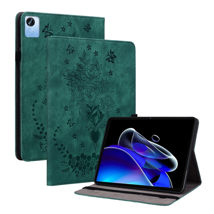 

For Realme Pad X Butterfly Rose Embossed Leather Tablet Case(Green)