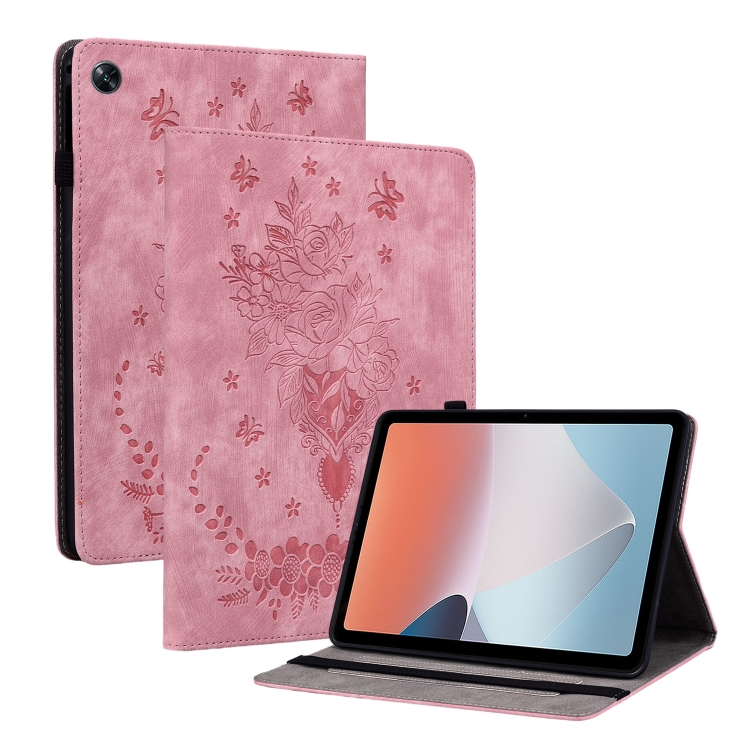 

For OPPO Pad Air Butterfly Rose Embossed Leather Tablet Case(Pink)