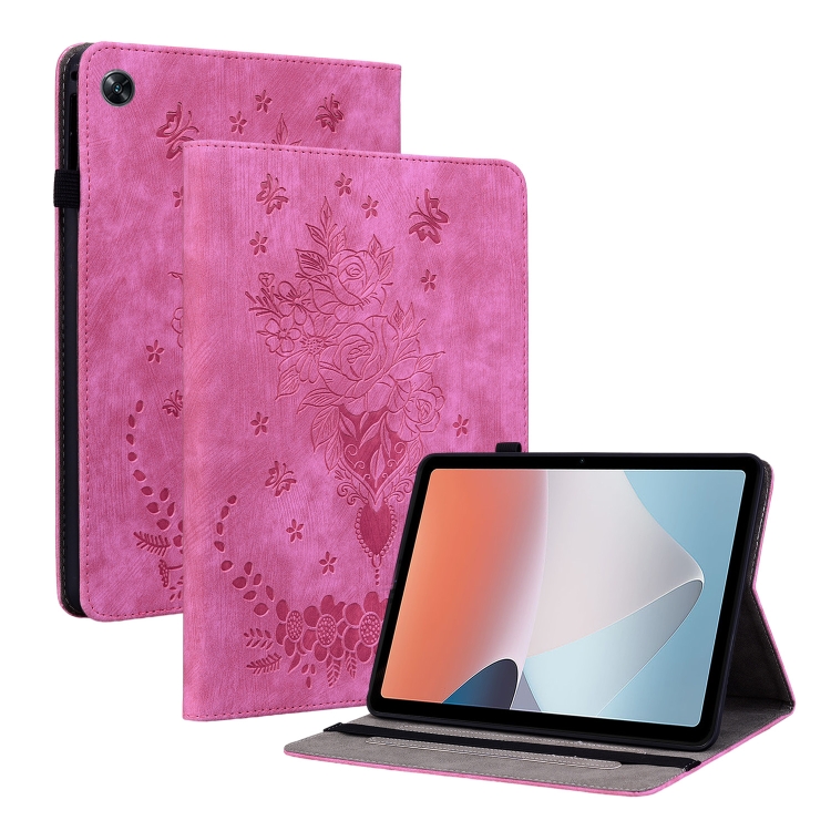 

For OPPO Pad Air Butterfly Rose Embossed Leather Tablet Case(Rose Red)