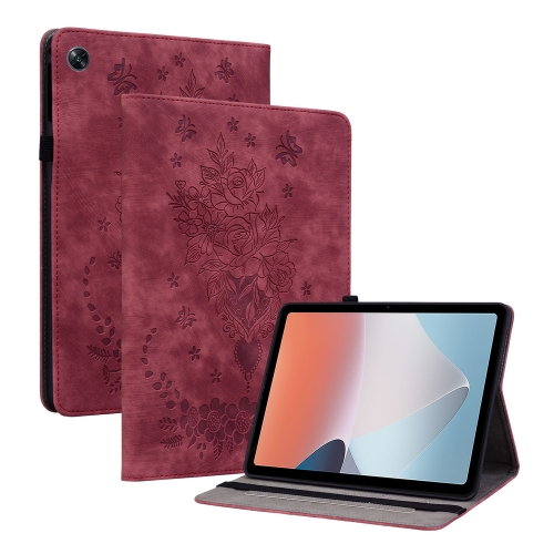 

For OPPO Pad Air Butterfly Rose Embossed Leather Tablet Case(Red)