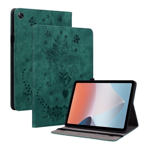 

For OPPO Pad Air Butterfly Rose Embossed Leather Tablet Case(Green)