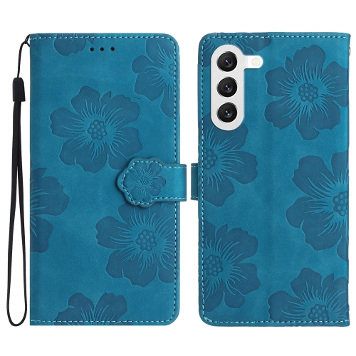 

For Samsung Galaxy S23 5G Flower Embossing Pattern Leather Phone Case(Blue)