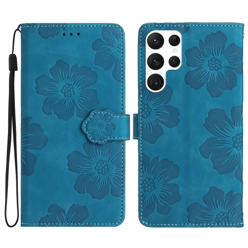 

For Samsung Galaxy S23 Ultra 5G Flower Embossing Pattern Leather Phone Case(Blue)