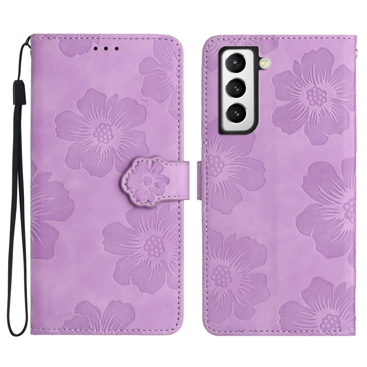 

For Samsung Galaxy S22 5G Flower Embossing Pattern Leather Phone Case(Purple)
