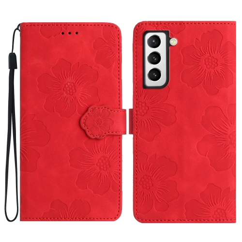 

For Samsung Galaxy S22+ 5G Flower Embossing Pattern Leather Phone Case(Red)
