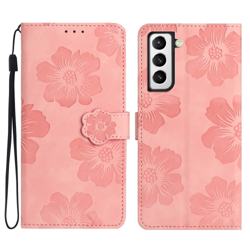 

For Samsung Galaxy S21 5G Flower Embossing Pattern Leather Phone Case(Pink)