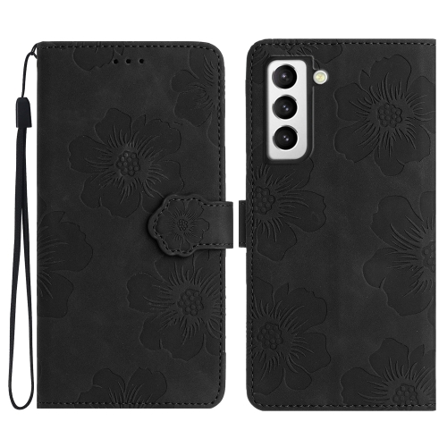 

For Samsung Galaxy S21 5G Flower Embossing Pattern Leather Phone Case(Black)