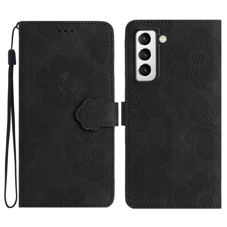 

For Samsung Galaxy S21 FE 5G Flower Embossing Pattern Leather Phone Case(Black)