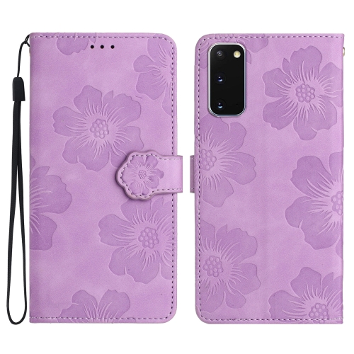 

For Samsung Galaxy S20 Flower Embossing Pattern Leather Phone Case(Purple)