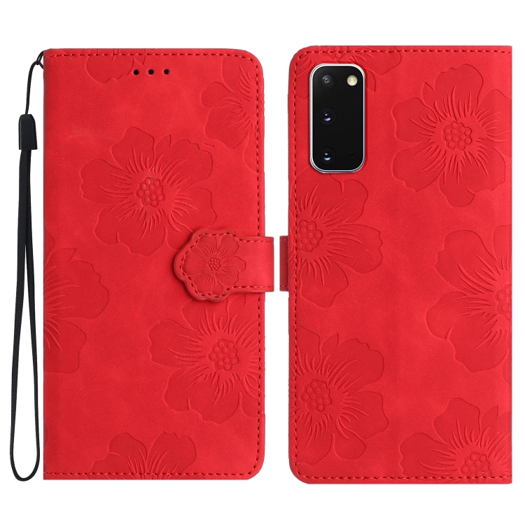 

For Samsung Galaxy S20 Flower Embossing Pattern Leather Phone Case(Red)