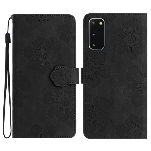 

For Samsung Galaxy S20 Flower Embossing Pattern Leather Phone Case(Black)