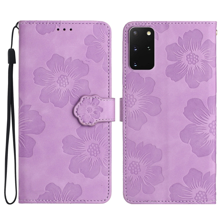 

For Samsung Galaxy S20+ Flower Embossing Pattern Leather Phone Case(Purple)
