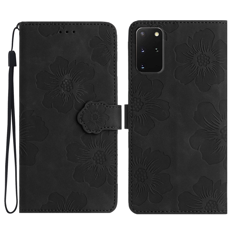 

For Samsung Galaxy S20+ Flower Embossing Pattern Leather Phone Case(Black)