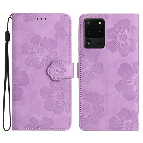 

For Samsung Galaxy S20 Ultra Flower Embossing Pattern Leather Phone Case(Purple)