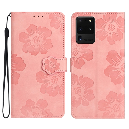 

For Samsung Galaxy S20 Ultra Flower Embossing Pattern Leather Phone Case(Pink)