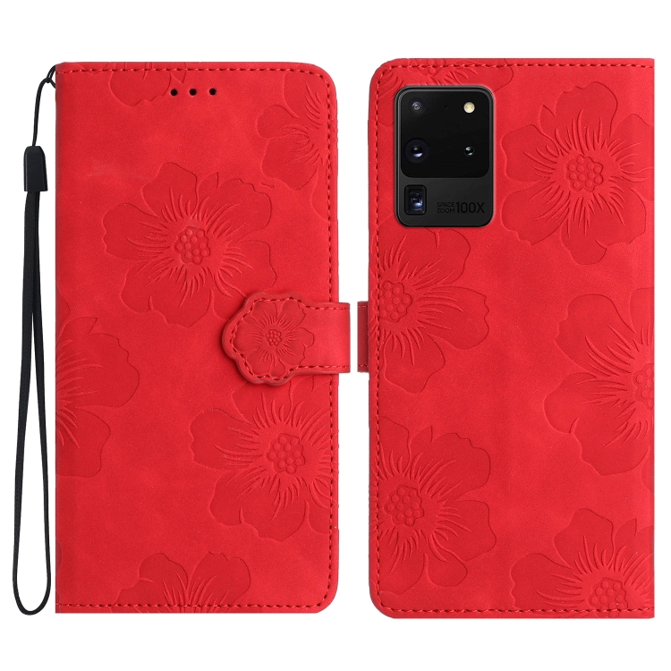 

For Samsung Galaxy S20 Ultra Flower Embossing Pattern Leather Phone Case(Red)