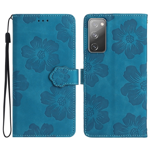 

For Samsung Galaxy S20 FE Flower Embossing Pattern Leather Phone Case(Blue)