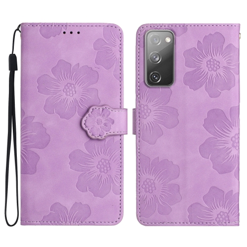 

For Samsung Galaxy S20 FE Flower Embossing Pattern Leather Phone Case(Purple)