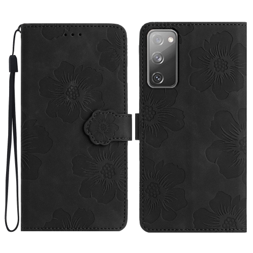 

For Samsung Galaxy S20 FE Flower Embossing Pattern Leather Phone Case(Black)