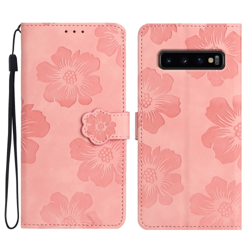 

For Samsung Galaxy S10 Flower Embossing Pattern Leather Phone Case(Pink)