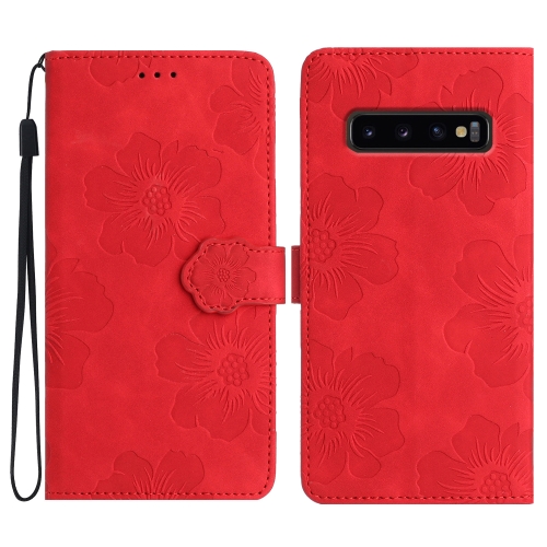 

For Samsung Galaxy S10 Flower Embossing Pattern Leather Phone Case(Red)