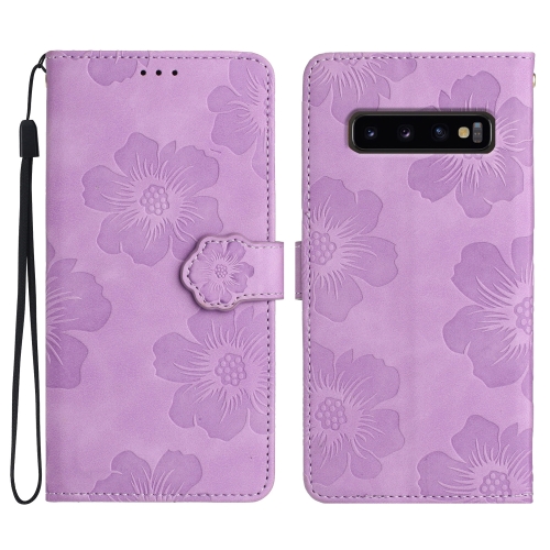 

For Samsung Galaxy S10+ Flower Embossing Pattern Leather Phone Case(Purple)