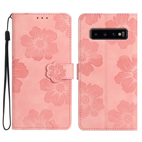 

For Samsung Galaxy S10+ Flower Embossing Pattern Leather Phone Case(Pink)