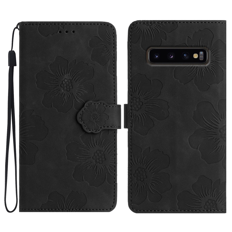 

For Samsung Galaxy S10+ Flower Embossing Pattern Leather Phone Case(Black)