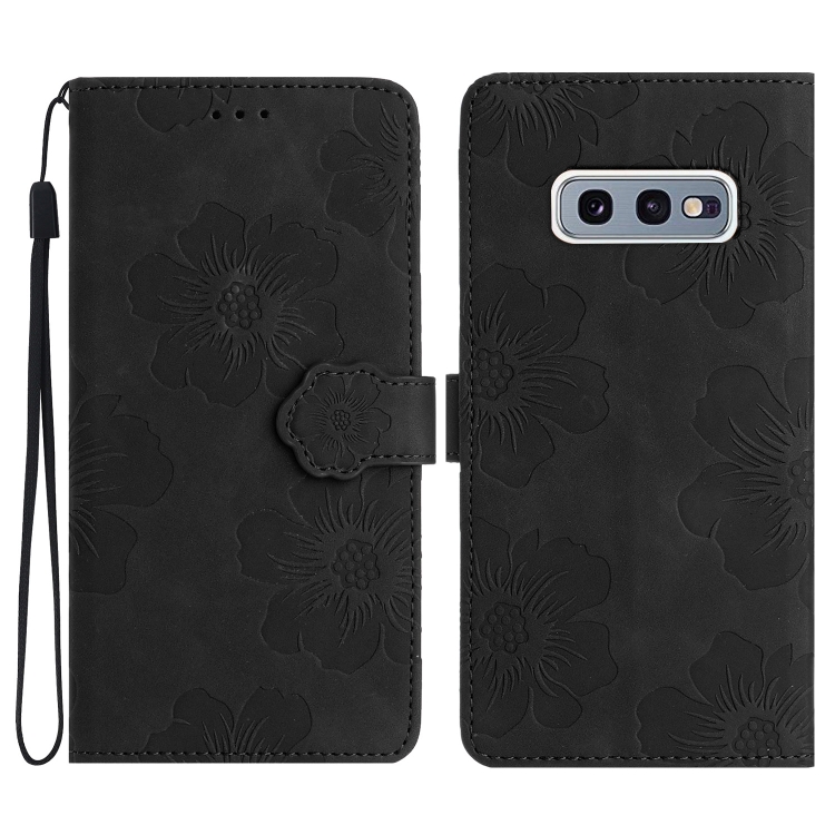 

For Samsung Galaxy S10e Flower Embossing Pattern Leather Phone Case(Black)