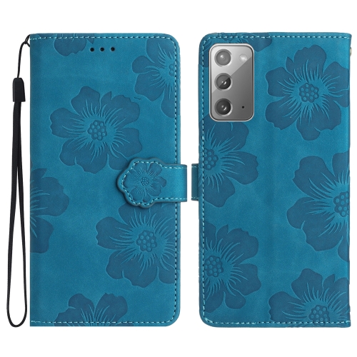 

For Samsung Galaxy Note20 Flower Embossing Pattern Leather Phone Case(Blue)