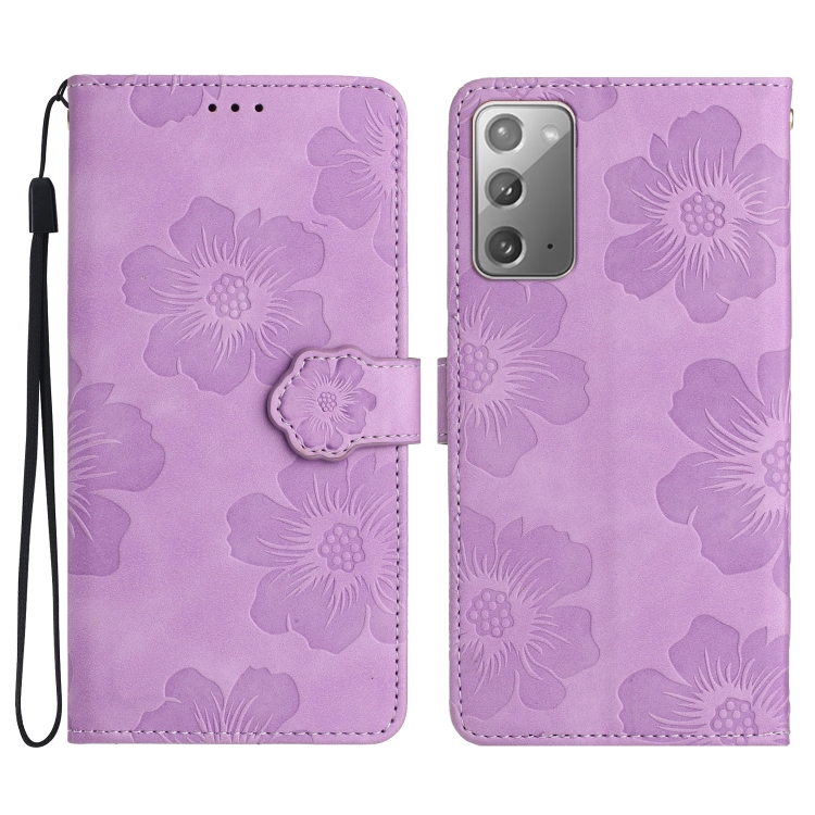 

For Samsung Galaxy Note20 Flower Embossing Pattern Leather Phone Case(Purple)