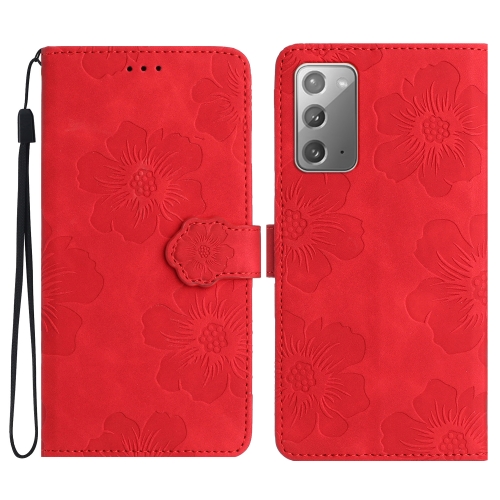 

For Samsung Galaxy Note20 Flower Embossing Pattern Leather Phone Case(Red)