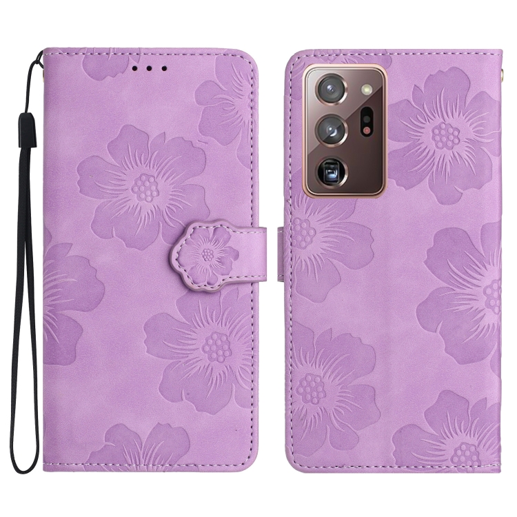 

For Samsung Galaxy Note20 Ultra Flower Embossing Pattern Leather Phone Case(Purple)