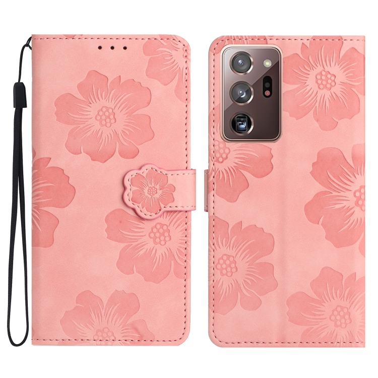

For Samsung Galaxy Note20 Ultra Flower Embossing Pattern Leather Phone Case(Pink)