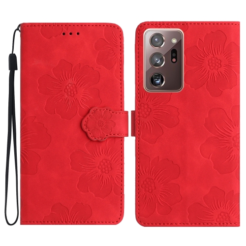 

For Samsung Galaxy Note20 Ultra Flower Embossing Pattern Leather Phone Case(Red)