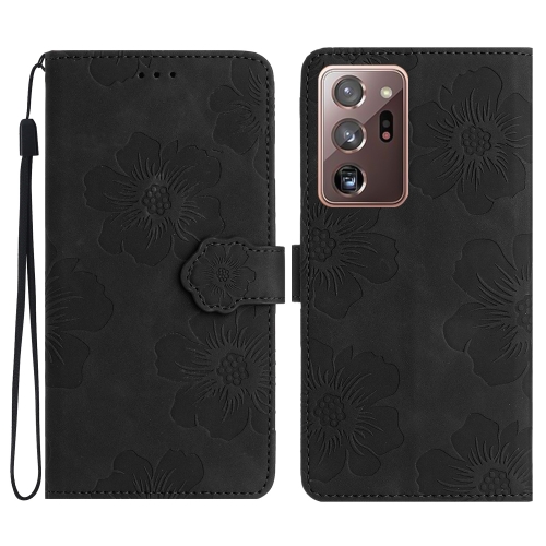 

For Samsung Galaxy Note20 Ultra Flower Embossing Pattern Leather Phone Case(Black)