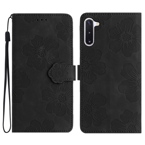 

For Samsung Galaxy Note10 Flower Embossing Pattern Leather Phone Case(Black)