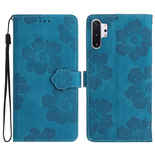 

For Samsung Galaxy Note10+ Flower Embossing Pattern Leather Phone Case(Blue)