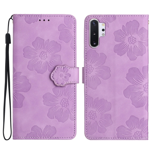 

For Samsung Galaxy Note10+ Flower Embossing Pattern Leather Phone Case(Purple)