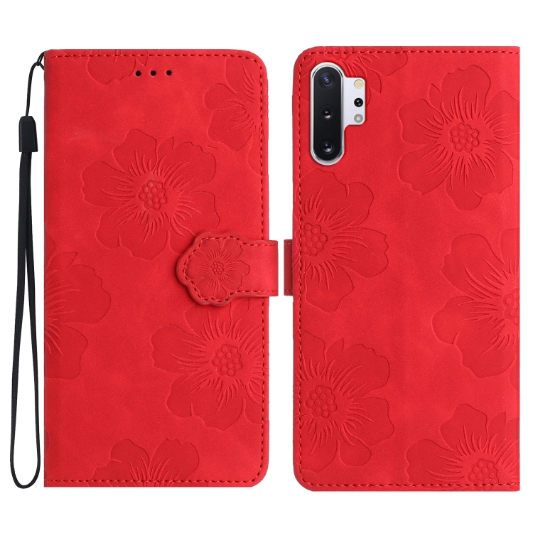 

For Samsung Galaxy Note10+ Flower Embossing Pattern Leather Phone Case(Red)