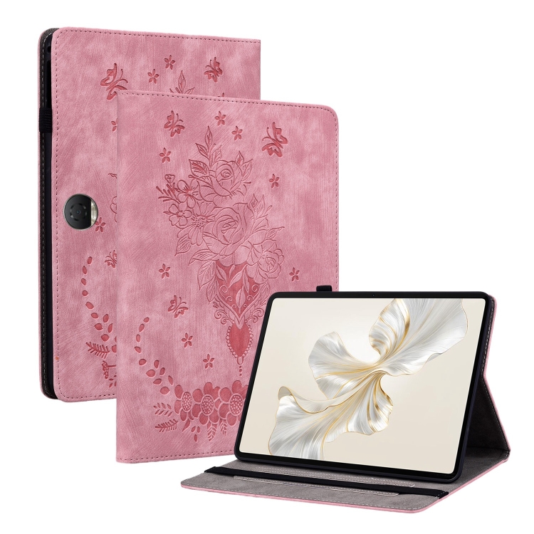 

For Honor Pad 9 12.1 Butterfly Rose Embossed Leather Tablet Case(Pink)