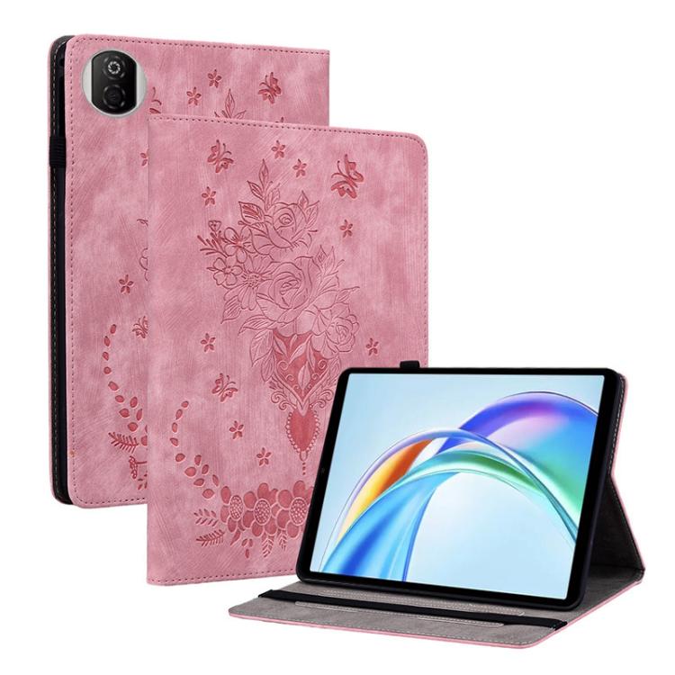 

For Honor Pad X7 Butterfly Rose Embossed Leather Tablet Case(Pink)