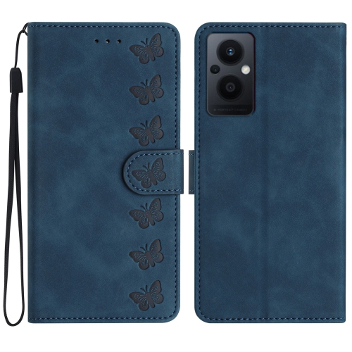 

For OPPO Reno8 Lite 5G Seven Butterflies Embossed Leather Phone Case(Blue)
